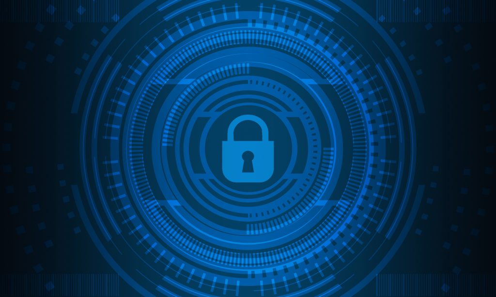 Digitales Schloss-Symbol auf futuristischem Hintergrund – IT-Sicherheit, Datenschutz und Cybersecurity-Lösungen.